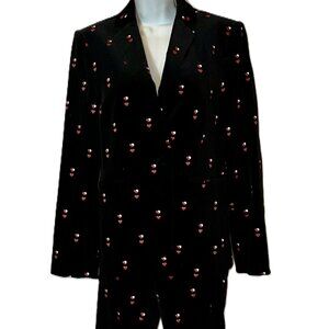 FRAME Velvet Embroidered Hearts Suit Blazer (US 8) & Pants (US 6)